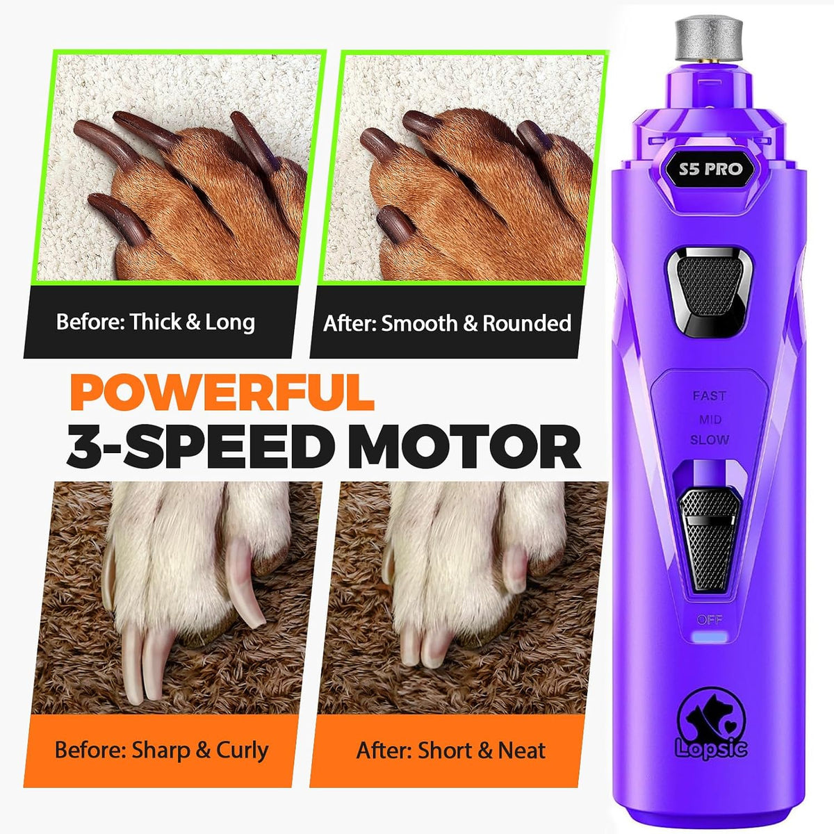Whisper Quiet Dog Nail Grinder Safe & Stress-Free for Sensitive Dogs - Purple - image 4