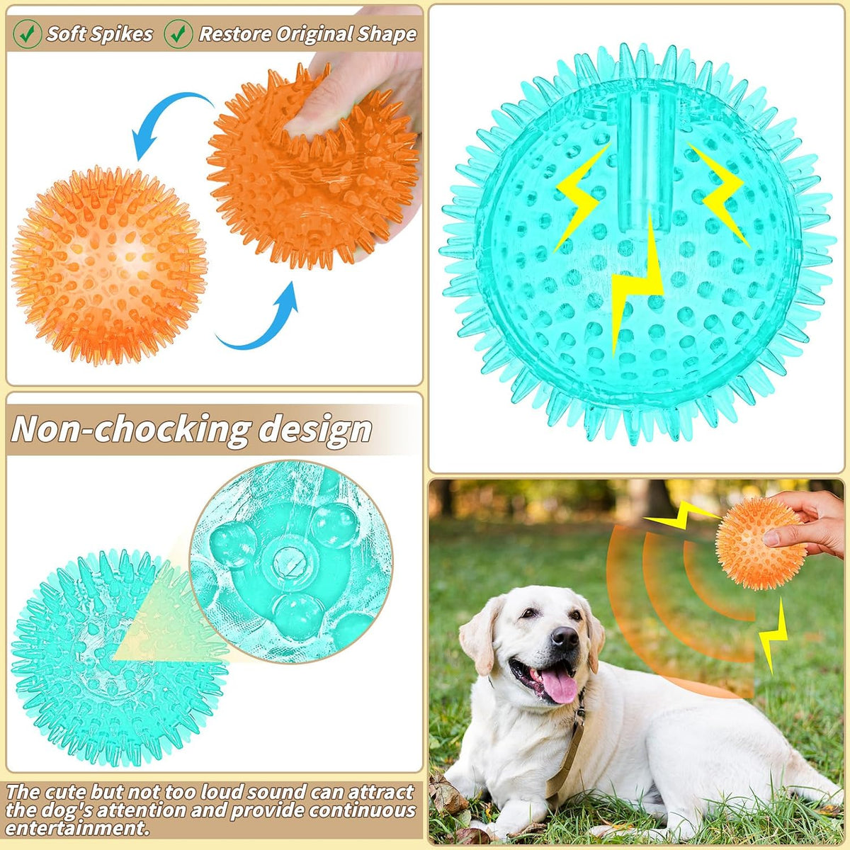 36 Pcs 2.5 in Squeaky Dog Toy Balls Spiky Dog Balls Chew Toy - 3.5in / Standard – 18 Pcs - image 4