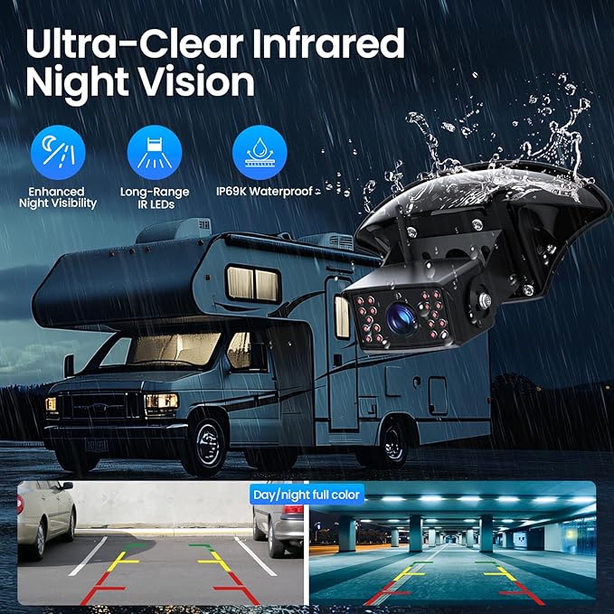 RV Backup Camera, Vehicle Backup Camera with AI Detection, 1080P Backup Cameras, 7'' Waterproof Wireless Backup Camera with DVR Recording & Night Vision for Car, Van, SUV, Truck, Trailer