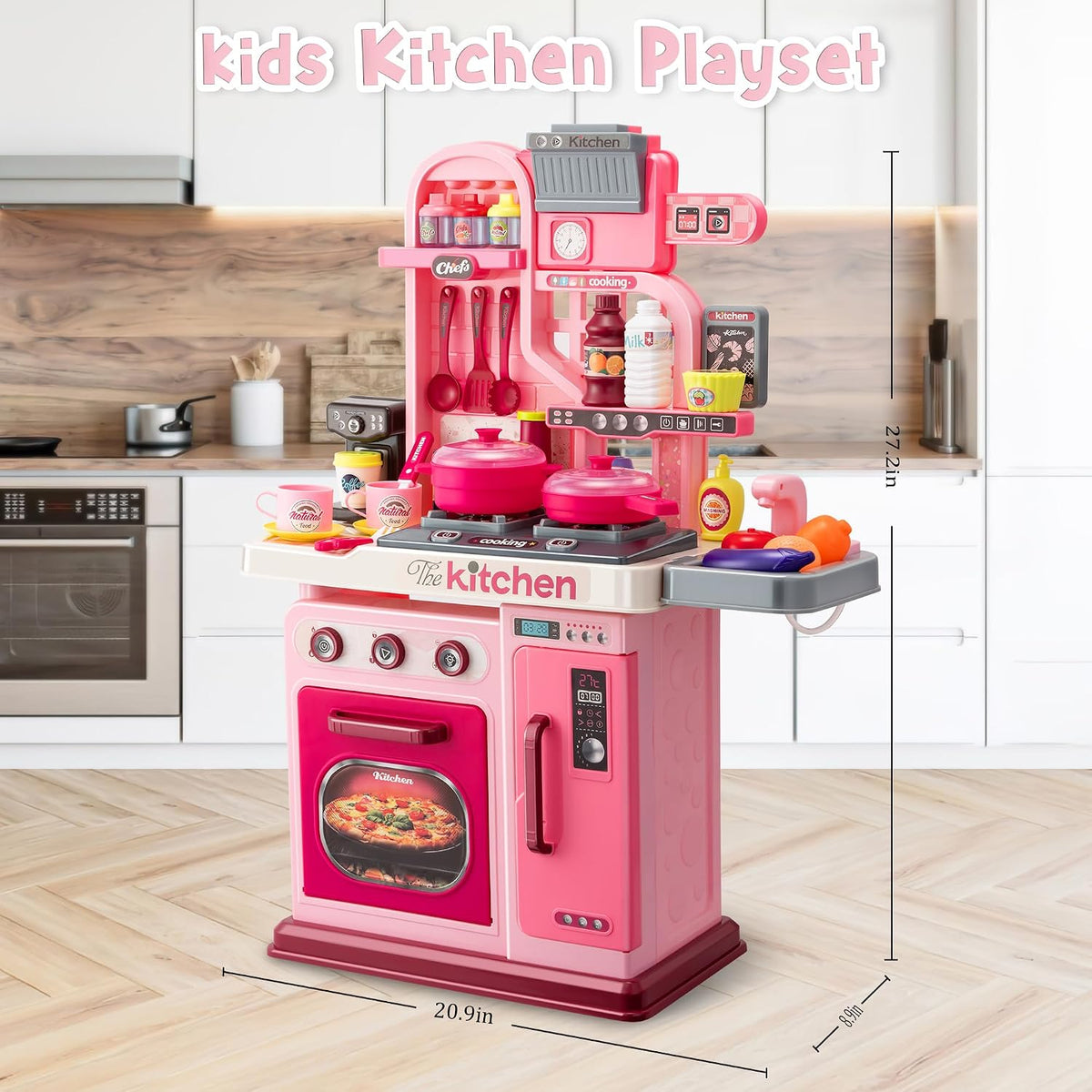 Kids Kitchen Playset, Cooking Stove, Play Sink, Oven - Pink - image 4