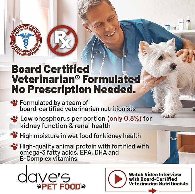 Dave's Pet Food Kidney Care Dog Food (Tuna Pate), New Recipe! Wet Renal Dog Food, Low Phosphorus, Renal Kidney Support, Vet Formulated, 5.5 oz, (12 Pack)