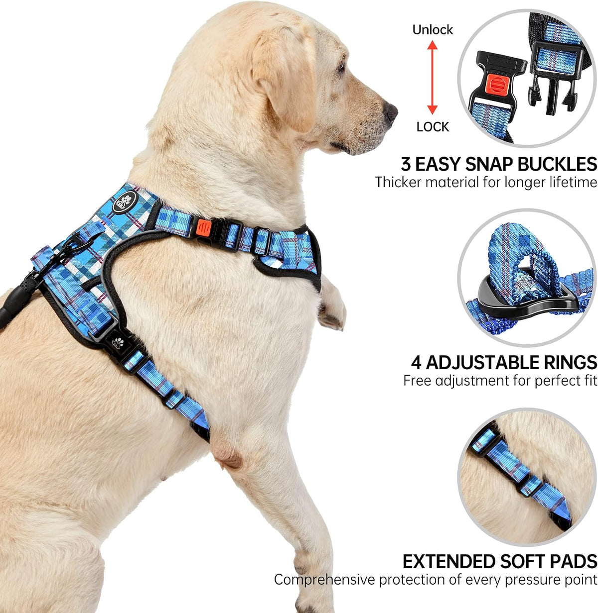 NESTROAD Dog Harness for Medium Sized Dog - Checkered Blue / X-Large - image 4