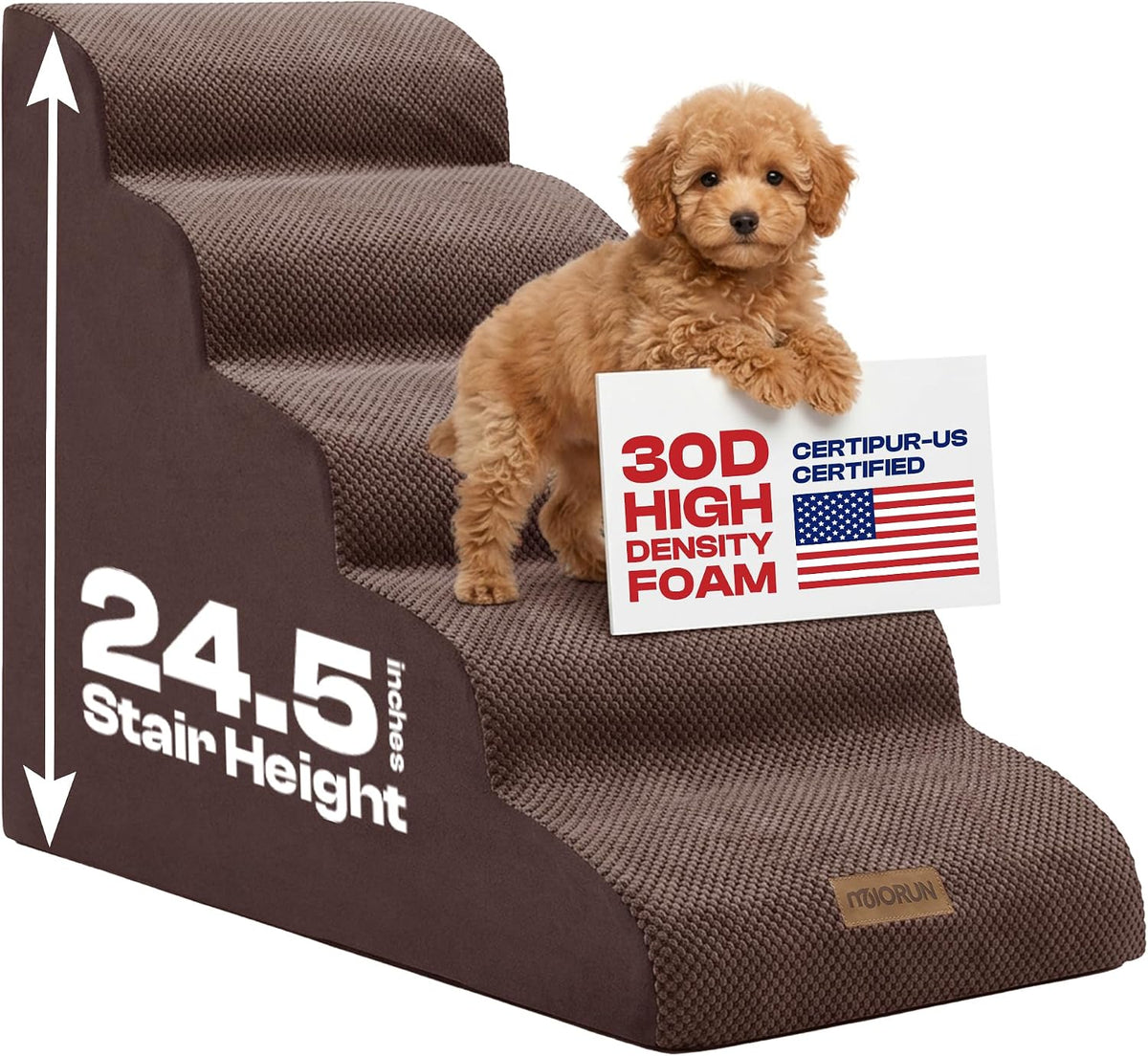 Miorun Dog Stairs for High Beds - Chocolate / 5.0 / Stairs 24.5"H
