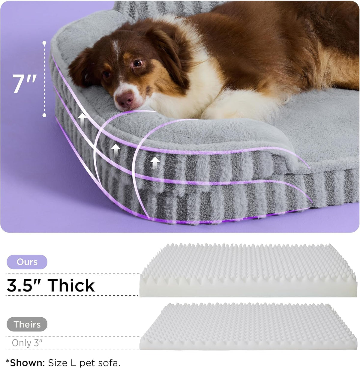 LE SURE Cute Cozy High Back Orthopedic Dog Beds Medium Size Dog - 38.0"l X 28.0"w X 7.0"th / Hazel - image 2