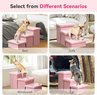 Dog Stairs with Furry Lids 18" H, 3-Step Wider Dog Steps with Storage for Small/Medium/Large Dogs Cats, Folding Sturdy Pet Stairs Climbing Bed or Sofa, Ramp for Car Hold Up to 200 lbs, Pink