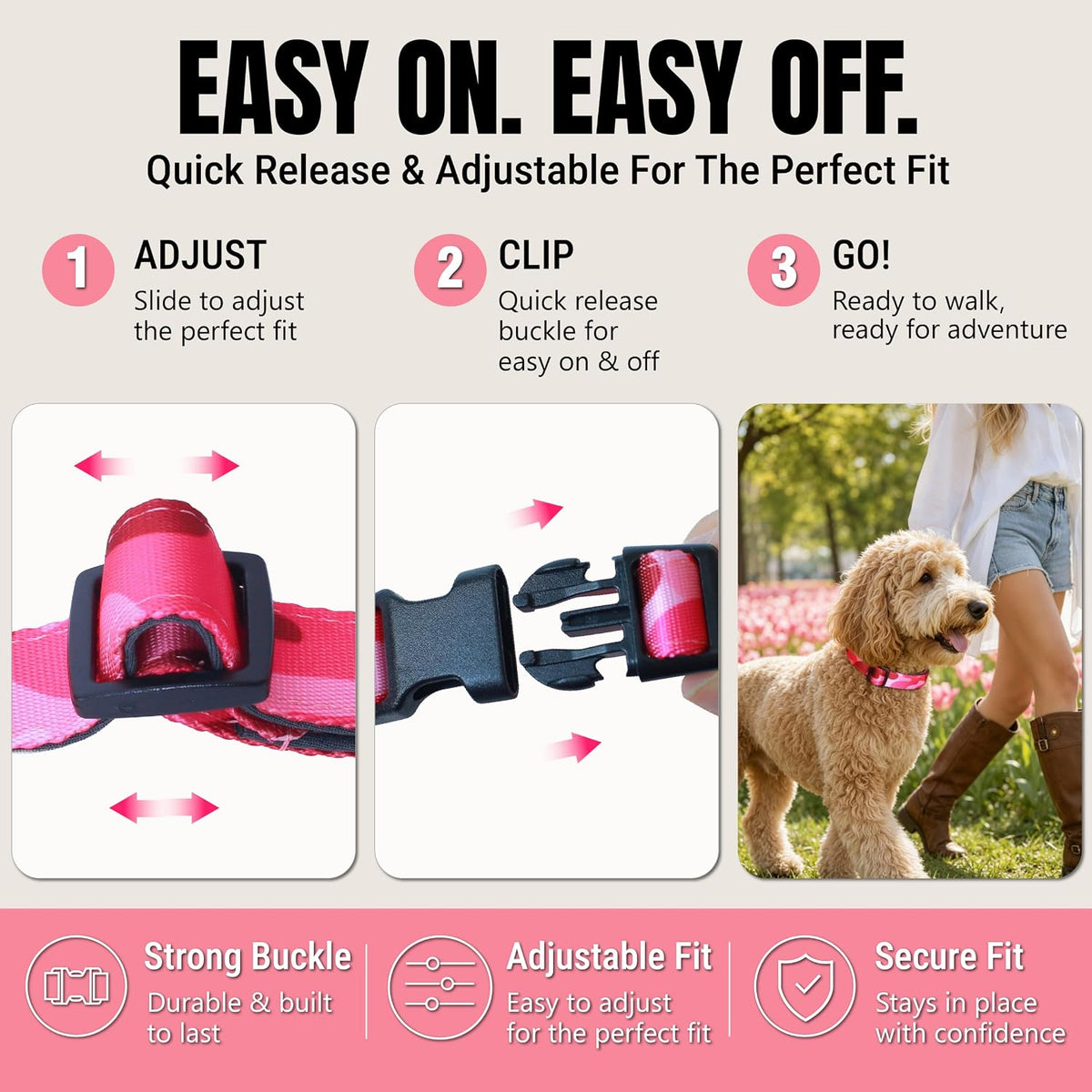 Medium Dog Collar, Neck 12"-20" - S (Neck 9''– 14'') / Camo Pink - image 2