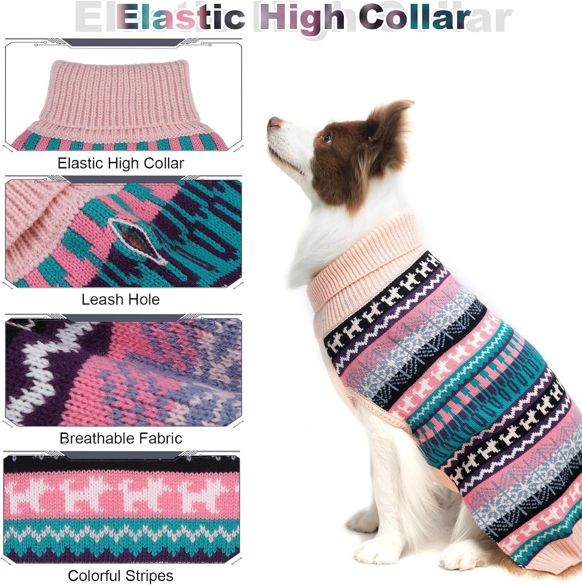 Dog Sweater - Winter Coat Apparel Clothes with Colorful Stripes for Cold Weather – Essentials for Dogs - Large / Pink - image 2