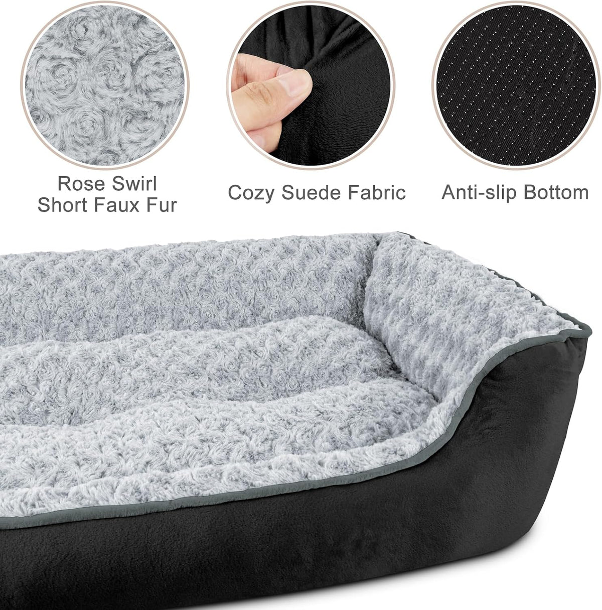 JOEJOY Rectangle Dog Bed for Large Medium Small Dogs - Black / M(25"x 21"x 8") - image 3
