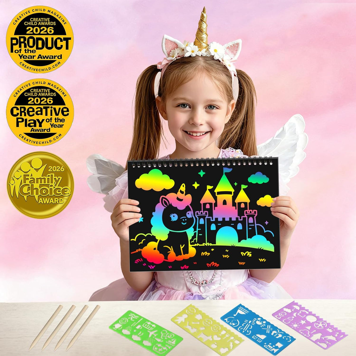ZMLM Scratch Paper Art Craft: 2 Pack Rainbow Scratch Set for 3 4 5 6 - Unicorn - image 3