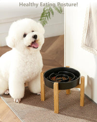 Ceramic Slow Feeder Dog Bowls - Black + Stand / 8 Inches - image 2