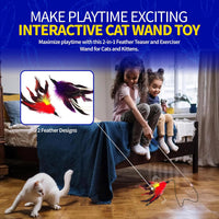 Pet Fit For Life Cat Feather Interactive Wand Toy Set - Wand + 2 Feathers, Red/Pur - image 2