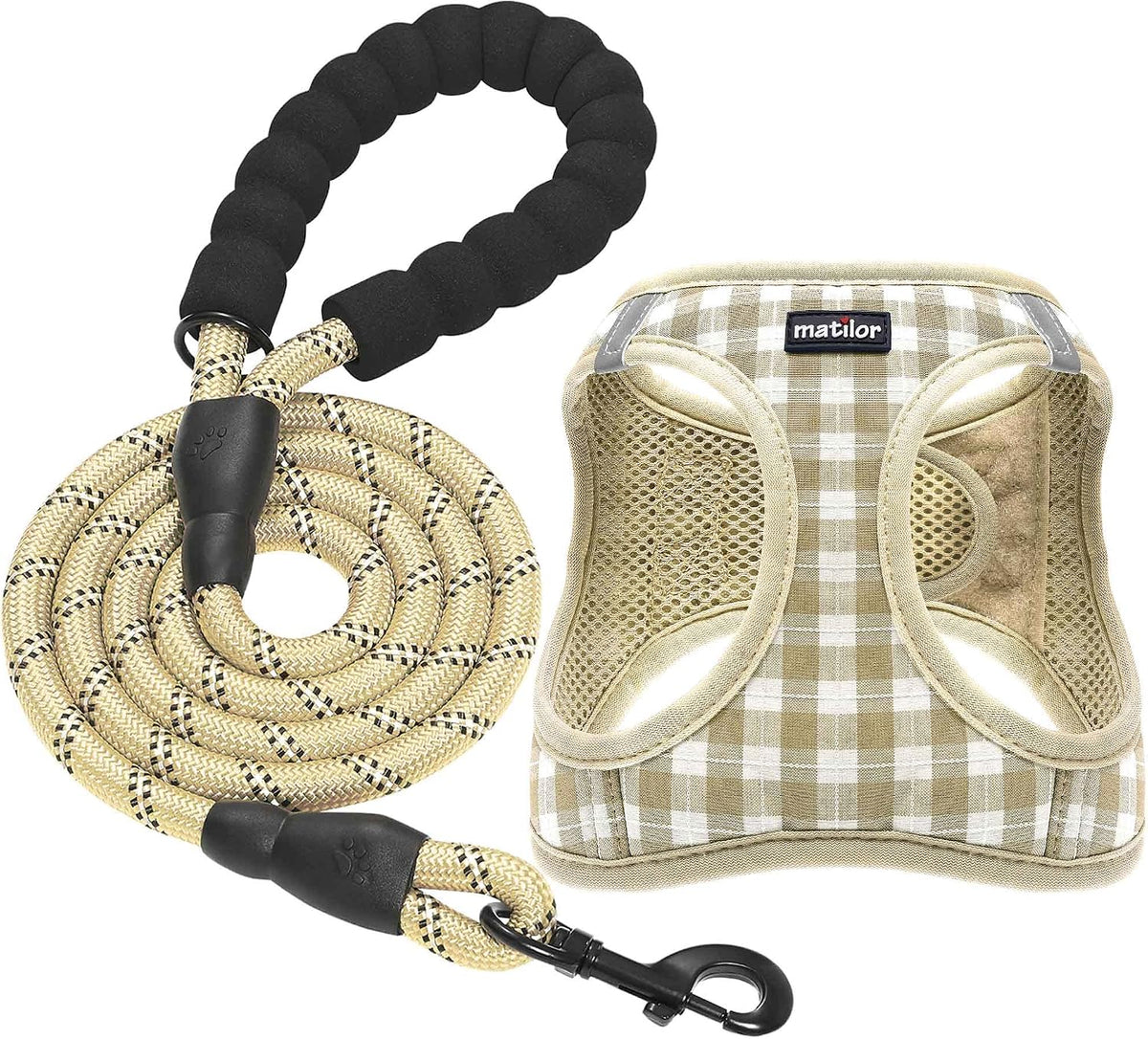 Dog Harness Step-in Breathable Puppy Cat Vest - Beige Checkered / Large (Chest 17''-20'', Weight 14-19 lb)