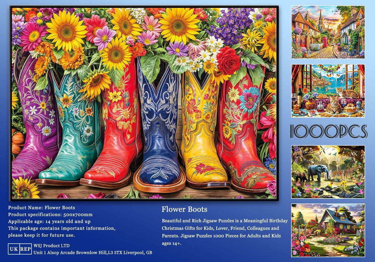 1000 Piece Jigsaw Puzzle, French Riviera Flower Market - Flower Boots - image 4