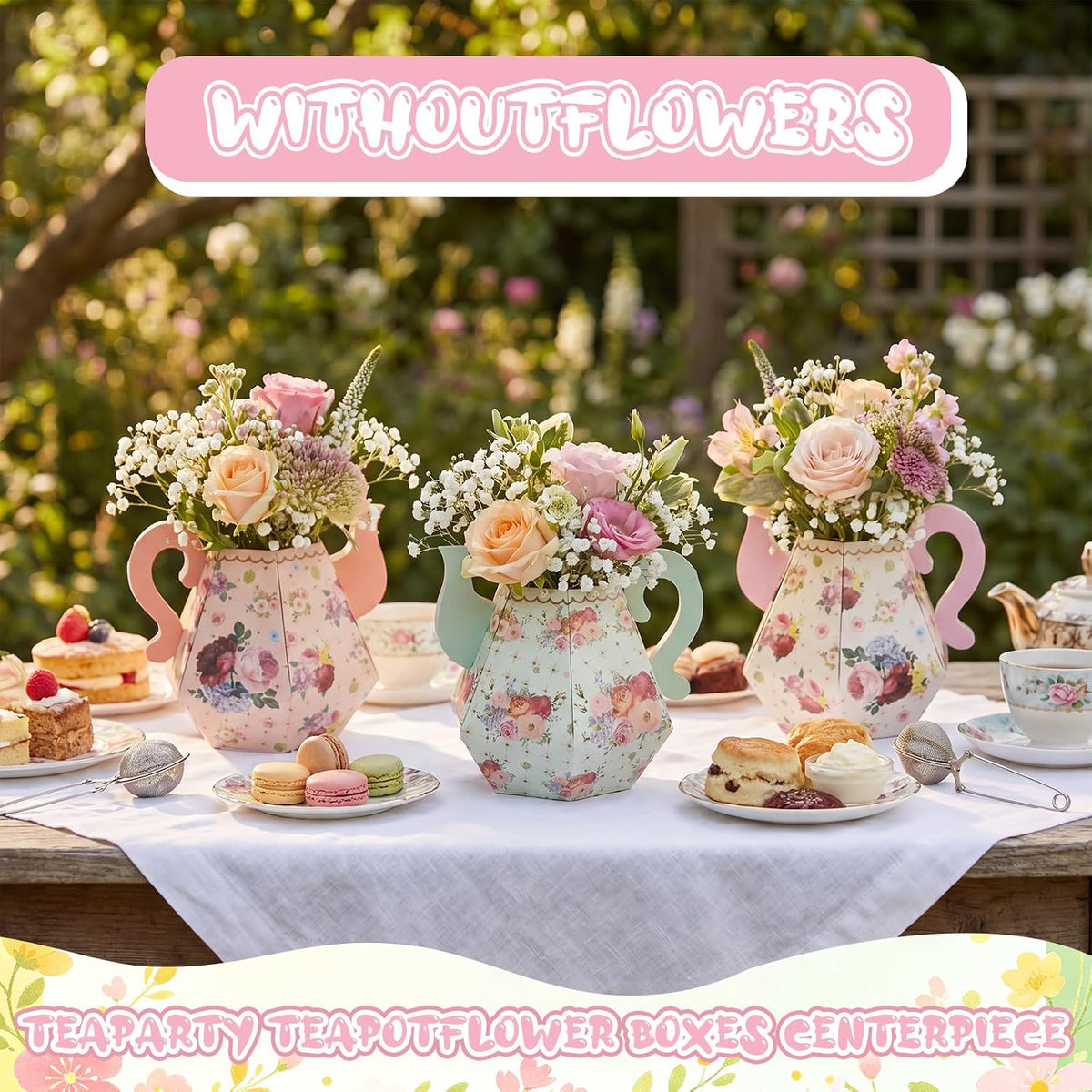 Fulmoon 6 Pcs Tea Party Decoration Flower Box Table Teapot - 6 / Rose Red Series - image 3
