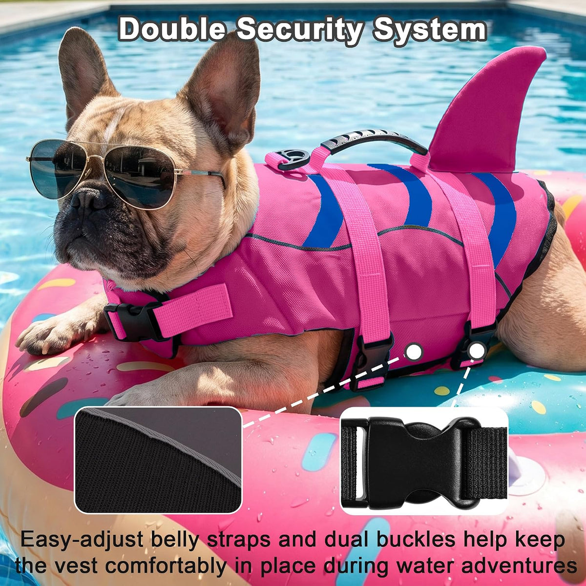 Fragralley Shark Dog Life Jacket - Medium / Pink-Wave Shark - image 2