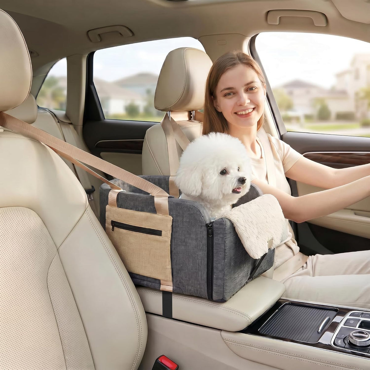 Center Console Dog Car Seat for Dogs to 18lbs, Fits Cars, Trucks - Pickup Console Dog Car Seat - image 2