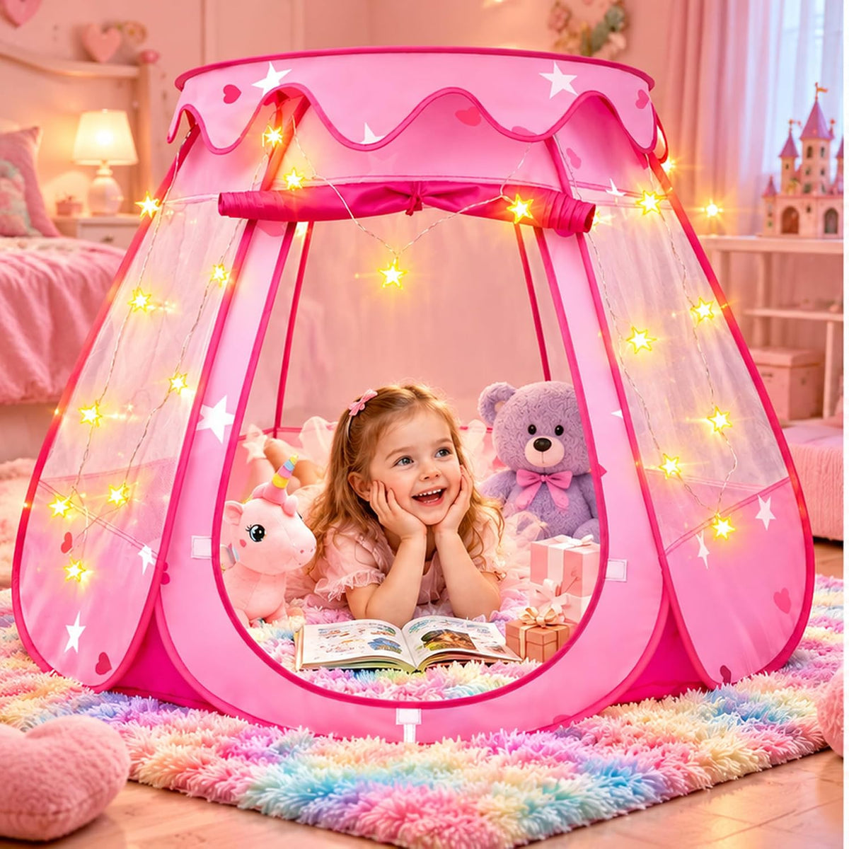 DISHIO Ball Pits with 50 Balls - Pink-with Rainbow Rug - image 4