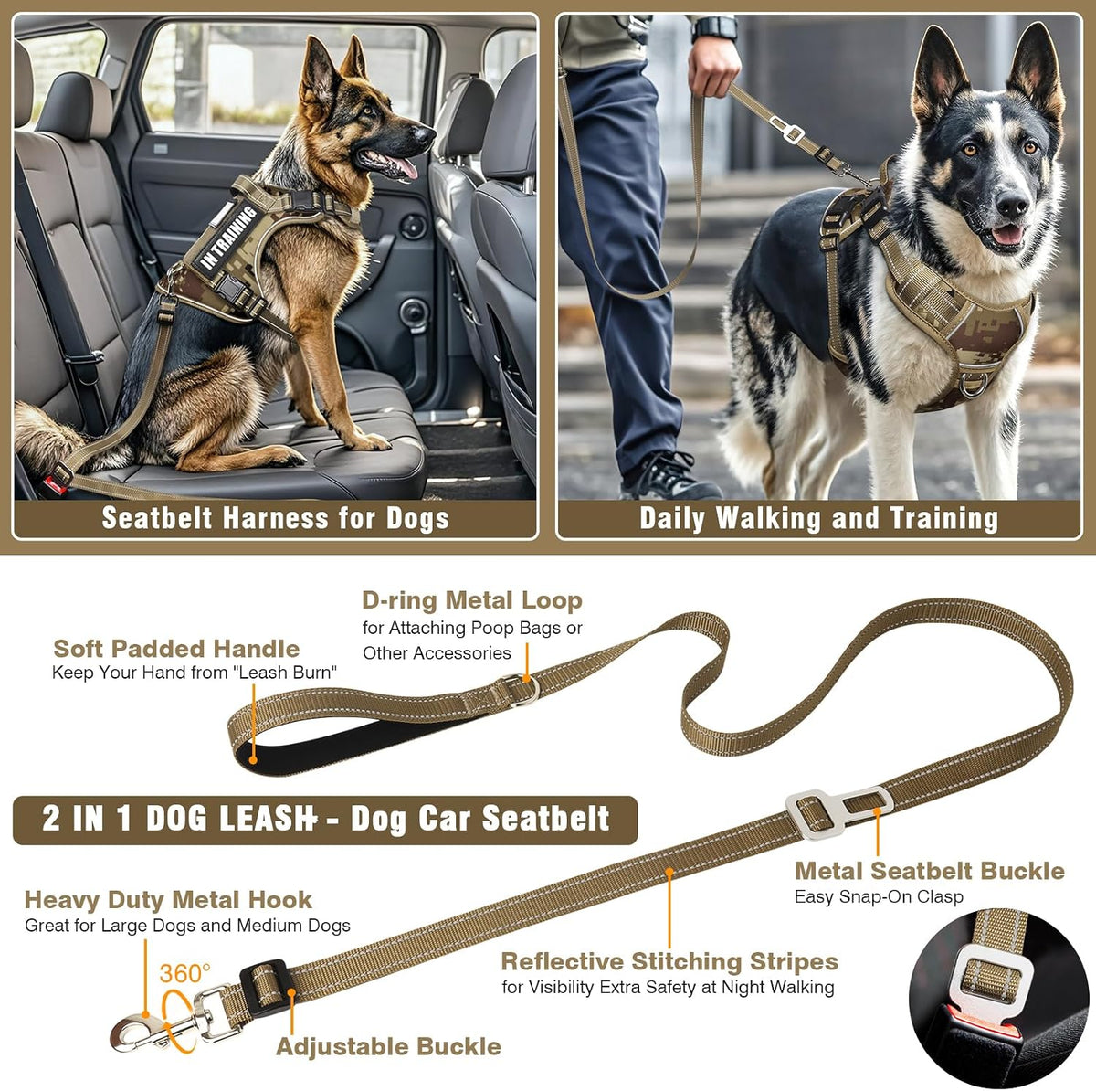 Tactical Dog Harness and Leash Set with 10 Patches for Large Dogs – Essentials for Dogs - Medium / Desert Camo - image 2