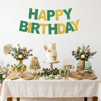 BEISHIDA Pre-Strung Glitter Pink Happy Birthday Banner Party Sign - Green Gold - image 4