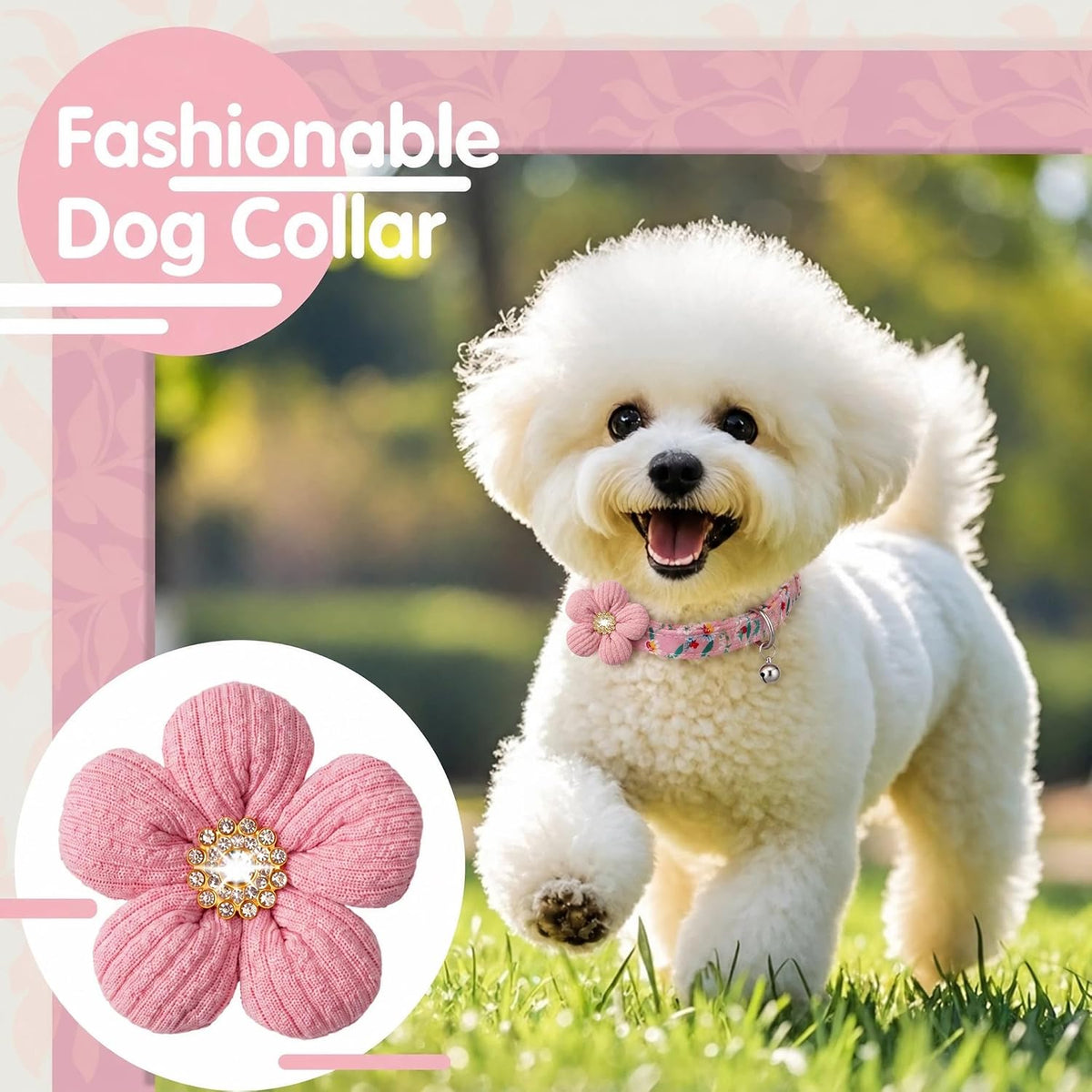 Medium Dog Collar with Flower - Pink / Small: for Small Dog - image 3