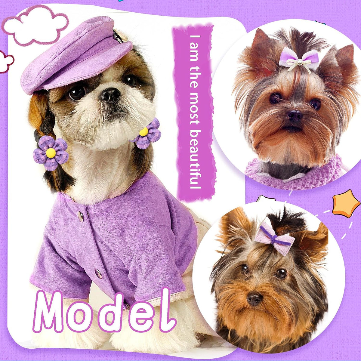 20Pcs Brown Dog Hair Bows with Rubber Bands for Small Medium Dogs – Essentials for Dogs - A334 - image 2