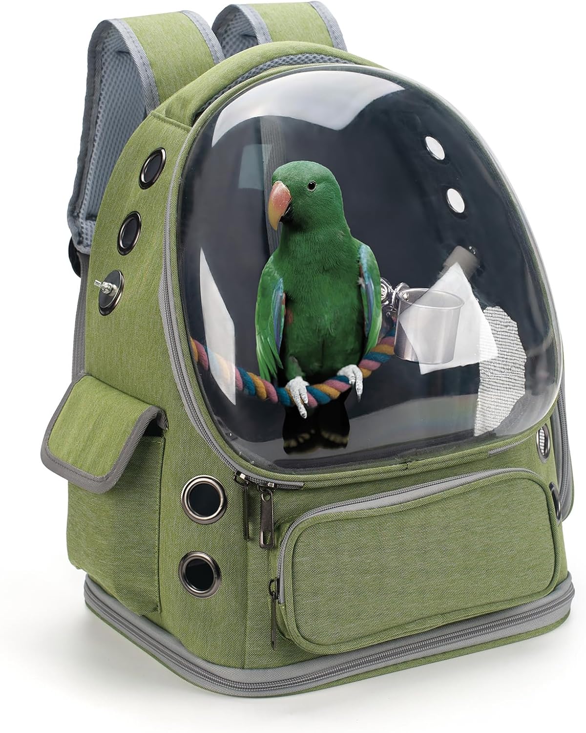 Bird Backpack Carrier Travel Cage with Perch - Green