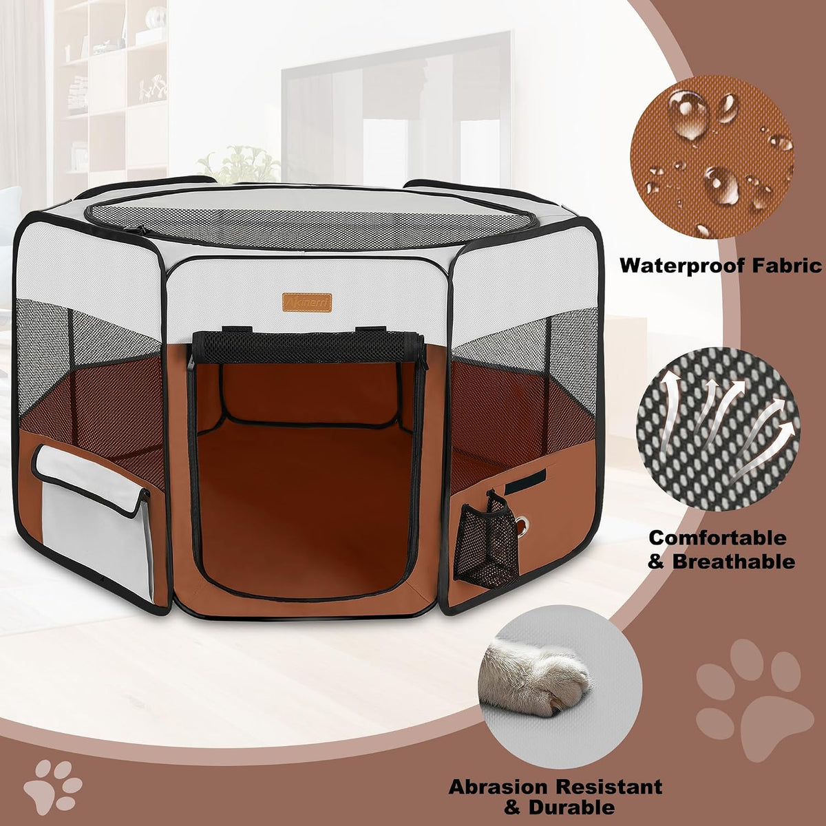 Akinerri Portable Dog Playpen - Large / Brown - image 3