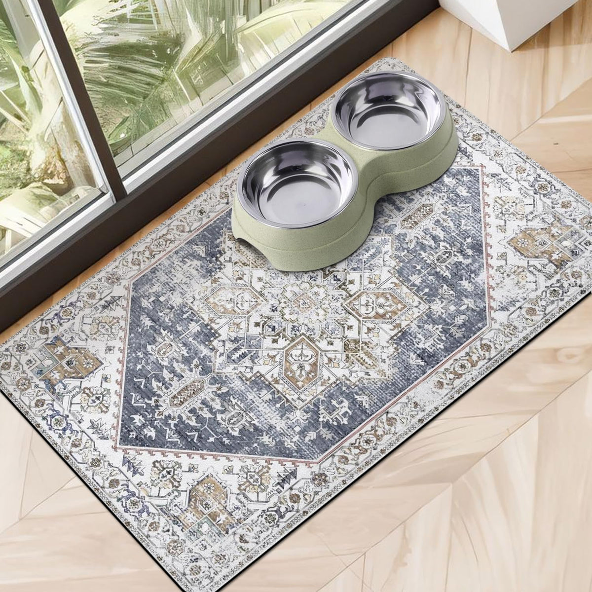 Dog Food Mats for Floors, Absorbent Dog Bowl Mat for Food and Water Dispenser Mat, Quick Dry Cat - Grey Blue / M(16"×24")