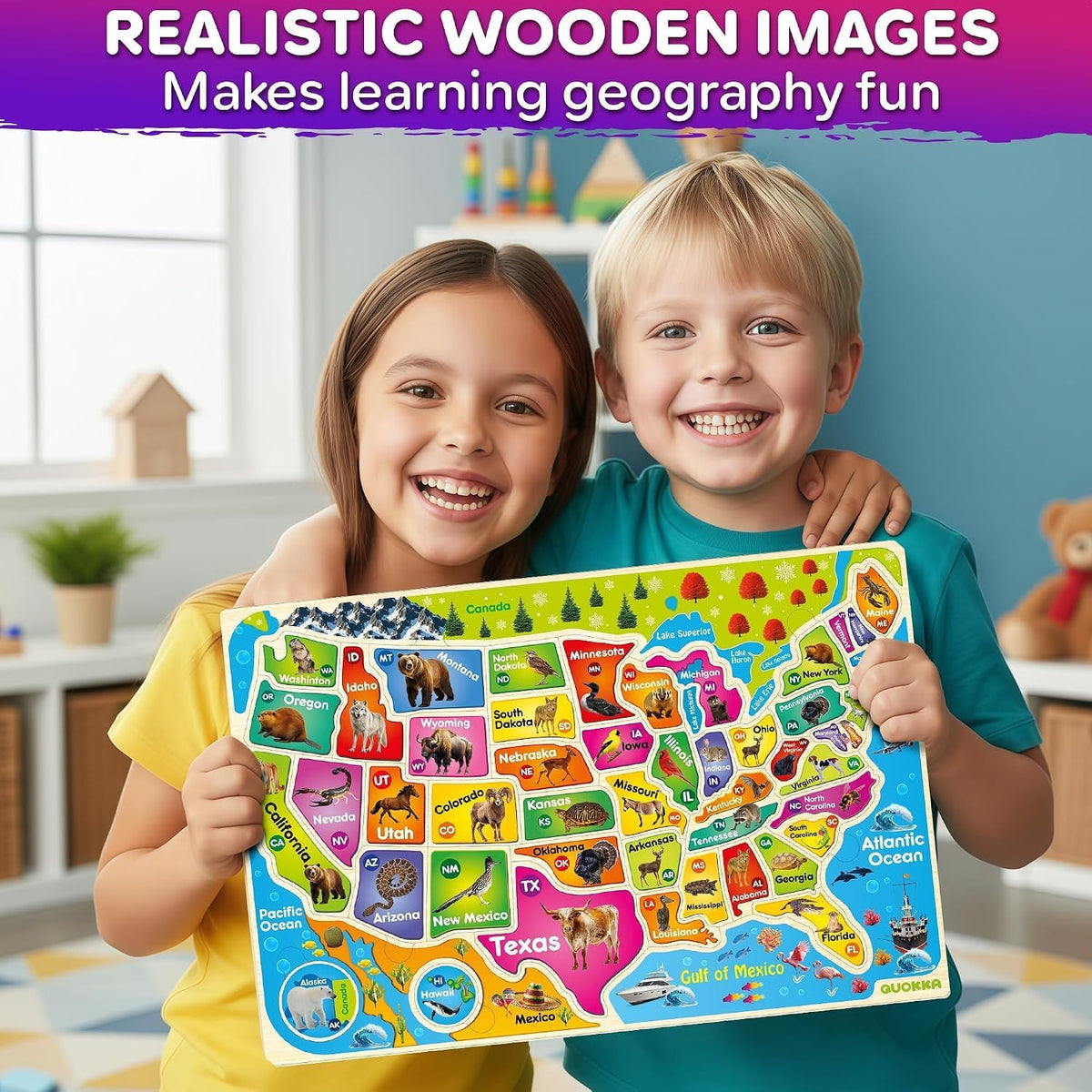 US Map Puzzles for Kids Ages 4-6 - Wood Maps x2 - image 4