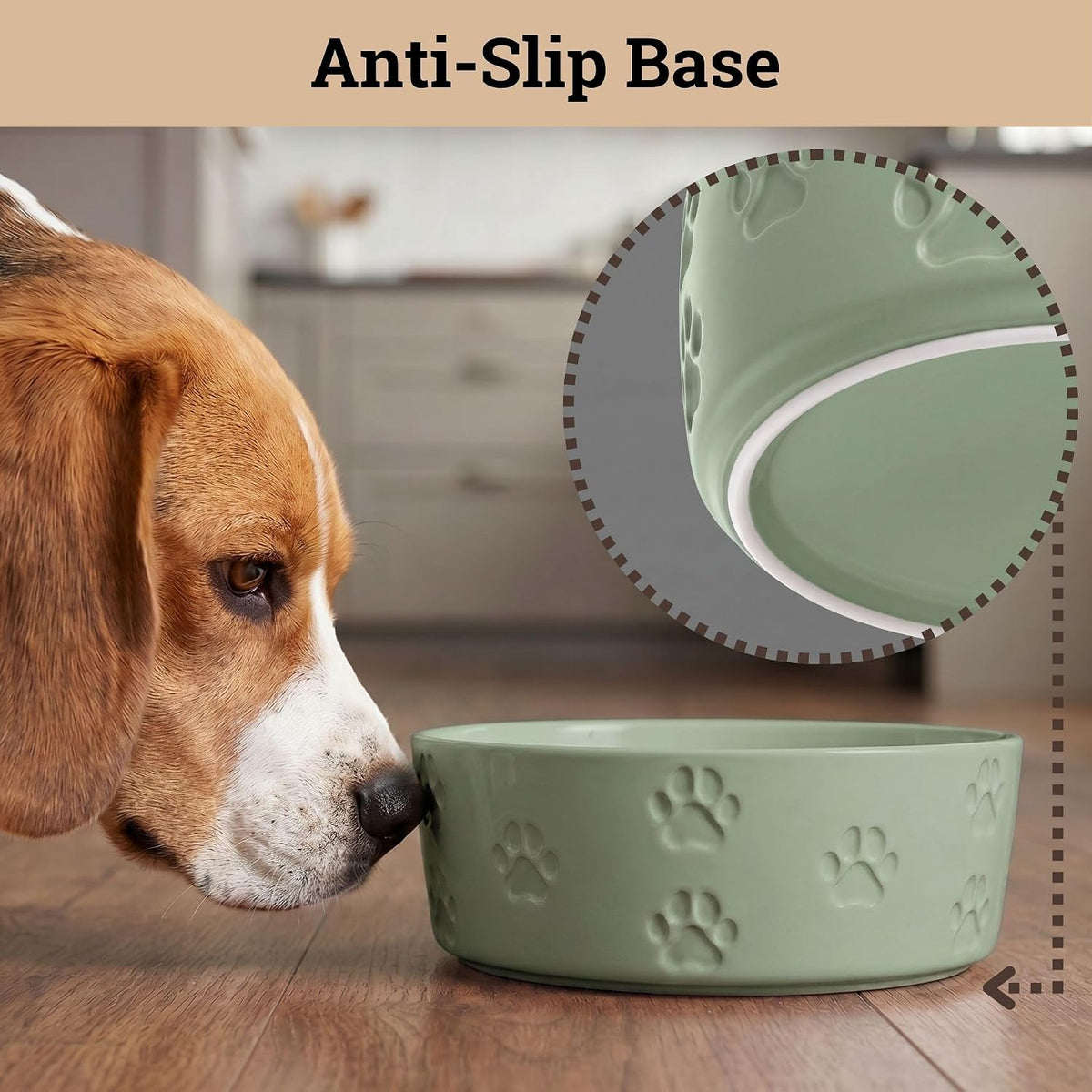 Ceramic Dog Bowl Set of 2 with Anti-Skid Base, 5.5"W x 2"H - Medium / Sage Green - image 4