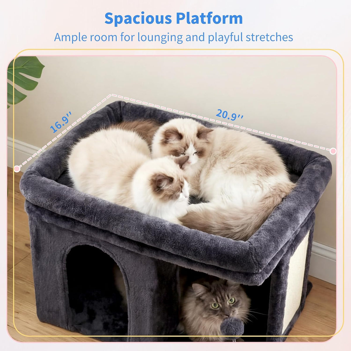 Heybly Cat Tree, 14" Cat Tower with Large Cat Bed & Condo HCT203SW – Essentials for Cats - 14 inch / Smoky Gray - image 3