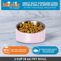 Master Pet Supply Stainless Steel Slanted Dog Cat Food Bowl 24 oz - Rose Quartz / 1 Cup (8 oz) - image 2