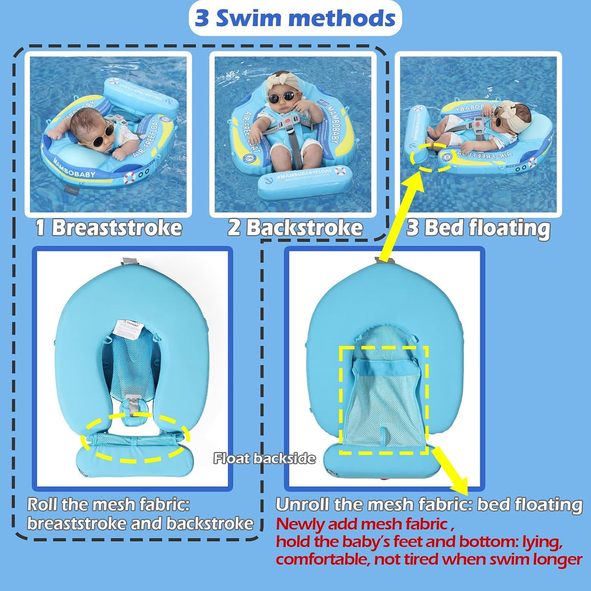 Mambobaby Float with Canopy Size Improved Non Inflatable Infant Baby - Boat Blue - image 3