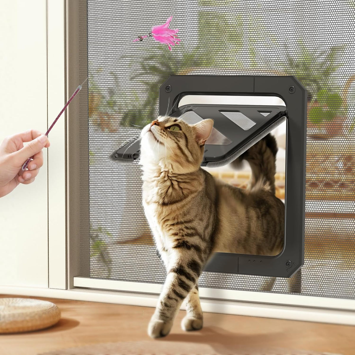 LIBBEPET black cat door for screen doors with magnetic lockable flap