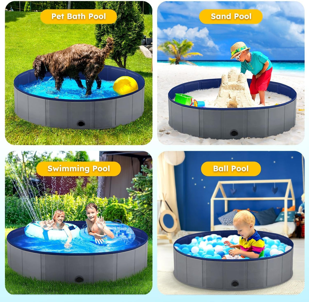 Niubya Foldable Dog Pool, Collapsible Plastic Dog Swimming Pool - 5XL - 88'' x 16'' - image 4
