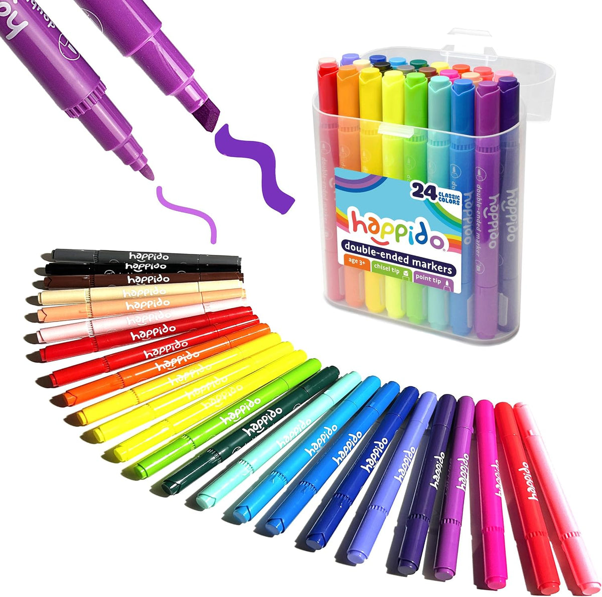 International Arrivals Happido Double-Sided Markers for Kids - 24 Count - Double Ended
