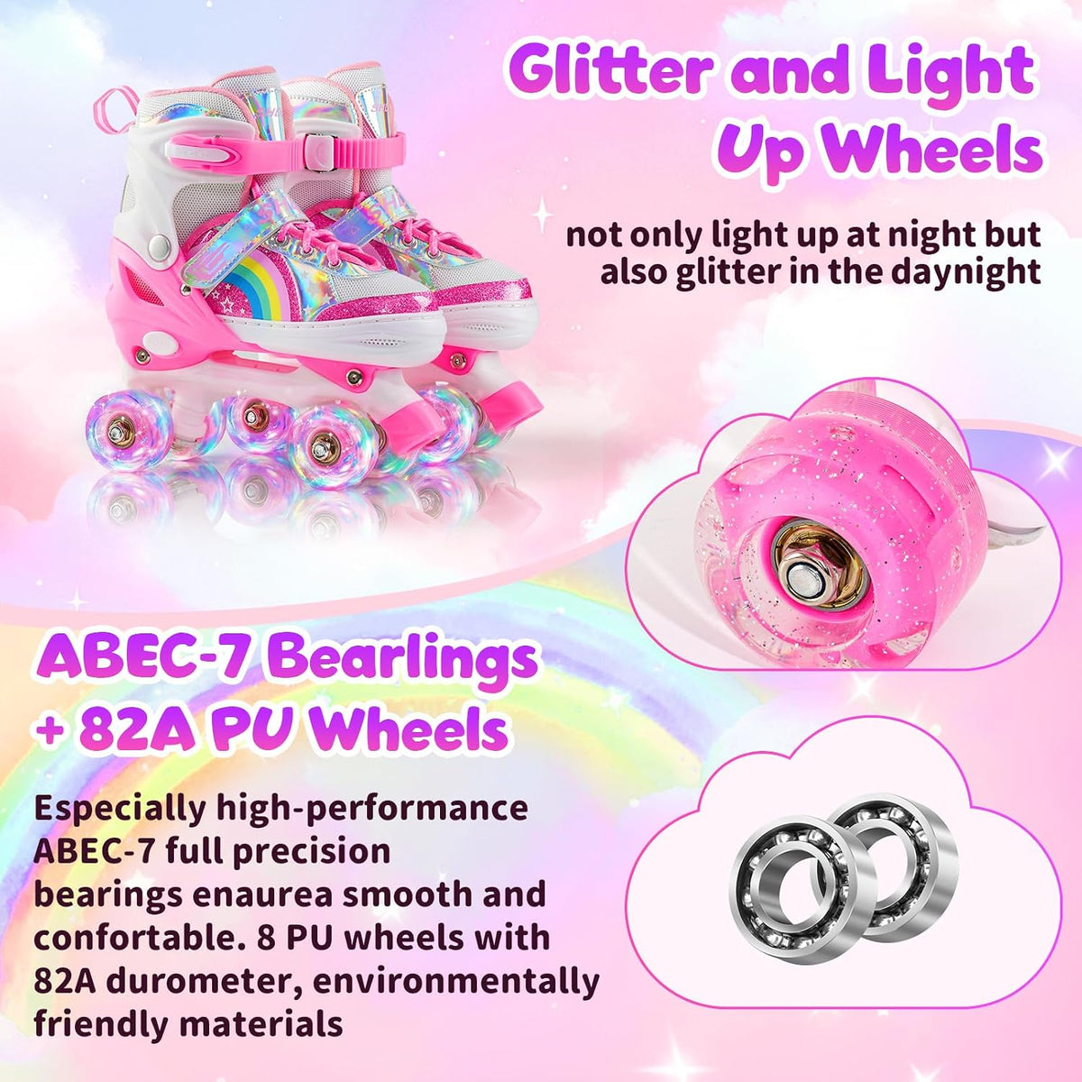 SHDSL pink rainbow light up adjustable roller skates for girls - view 16
