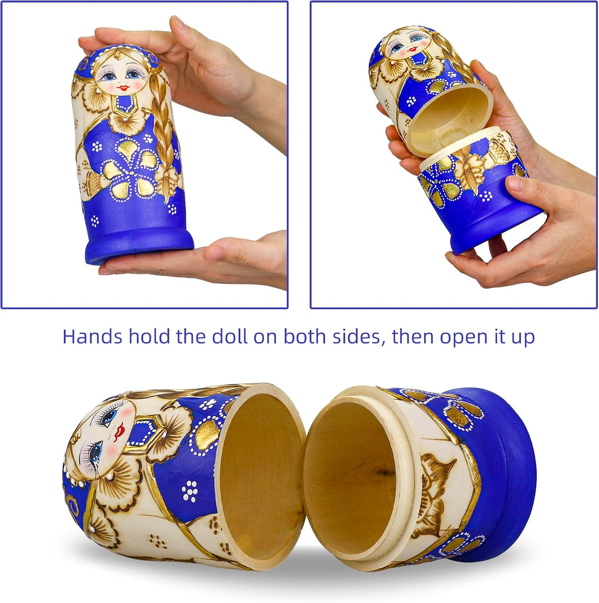 Starxing Russian Nesting Dolls Wood Matryoshka Stacking Set of 7 - Blue - image 4