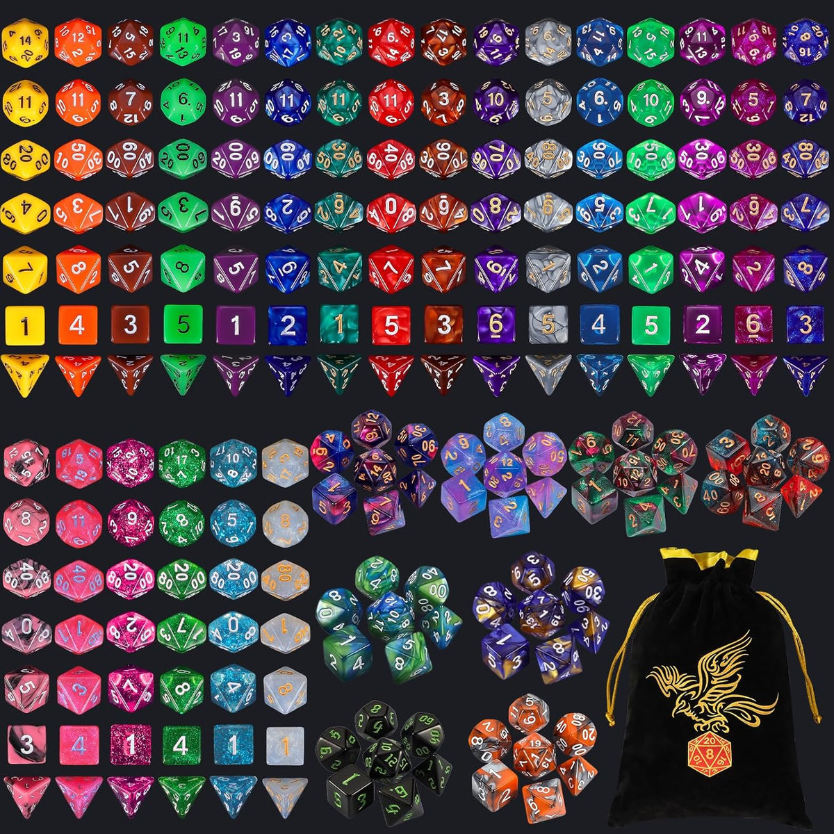 QMay 7 Sets Polyhedral Dice - 30 Colors (210pcs)