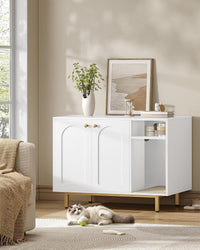 Hzuaneri Cat Litter Box Enclosure - White and Gold / 31.4"L x 19.6"W x 24"H - image 2