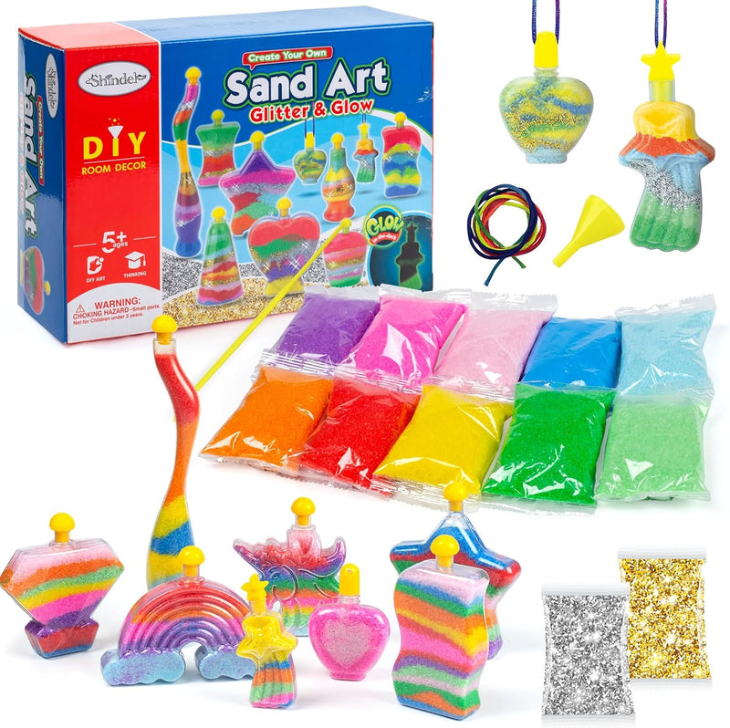 Shindel 36-piece sand art kit with 8 shaped bottles, colored sand and funnels