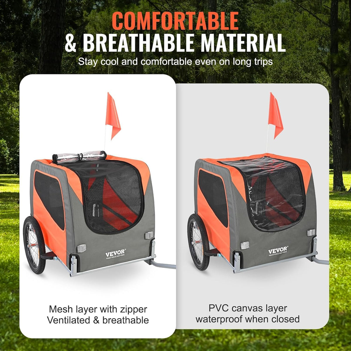 VEVOR Dog Bike Trailer, Supports up to 66 lbs - Orange/Gray - image 4