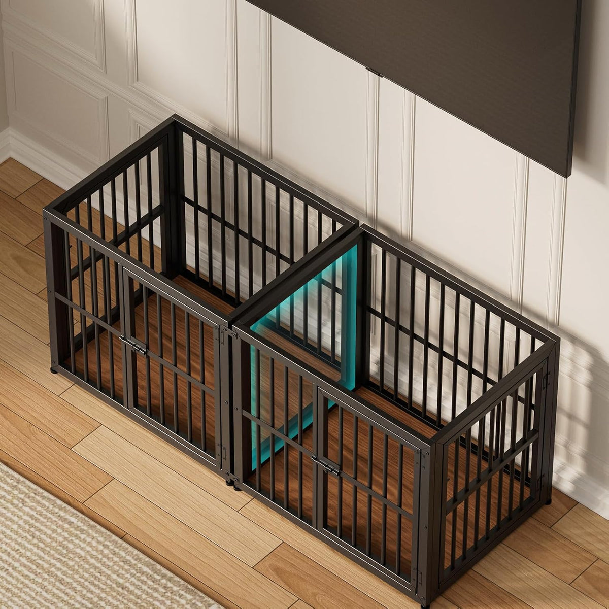 Lyromix 86.62'' Dog Crate Furniture Large Breed TV Stand, Grey – Essentials for Dogs - Walnut / 53.9"L x 20.9"W x 24.0"H / TV Stand Crate - image 3