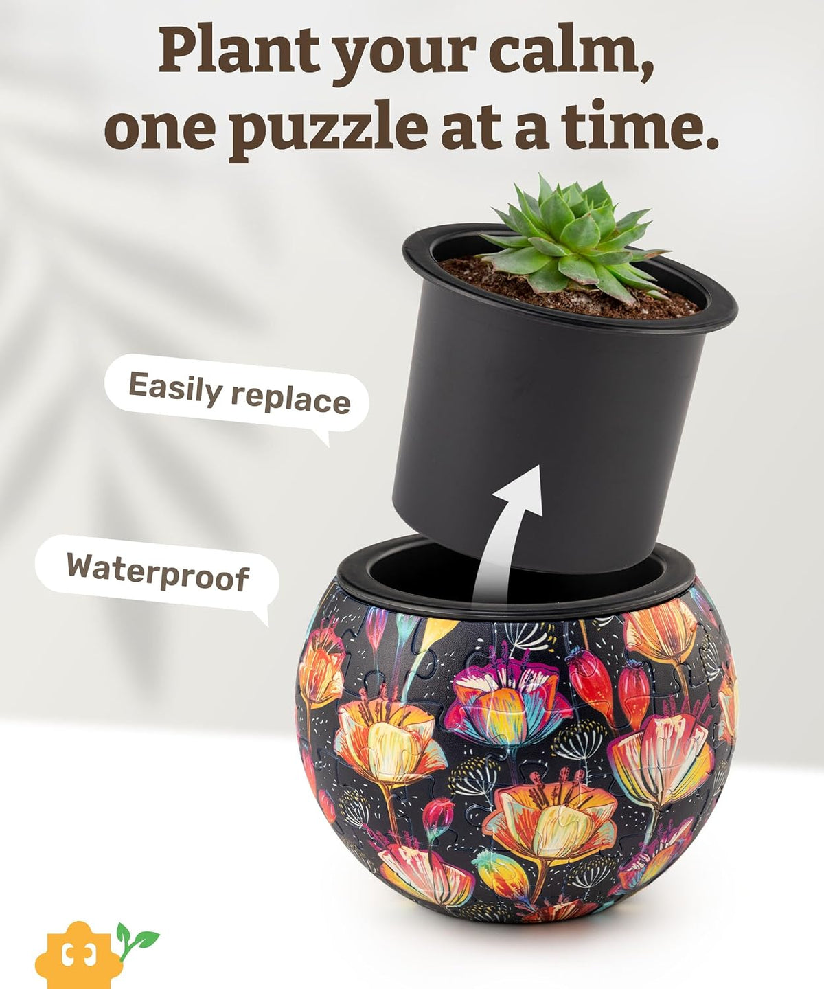 PieceRelax Unique 3D Puzzle Planter, 80 Plastic Pieces [K1101] - Colorful Poppies - image 2