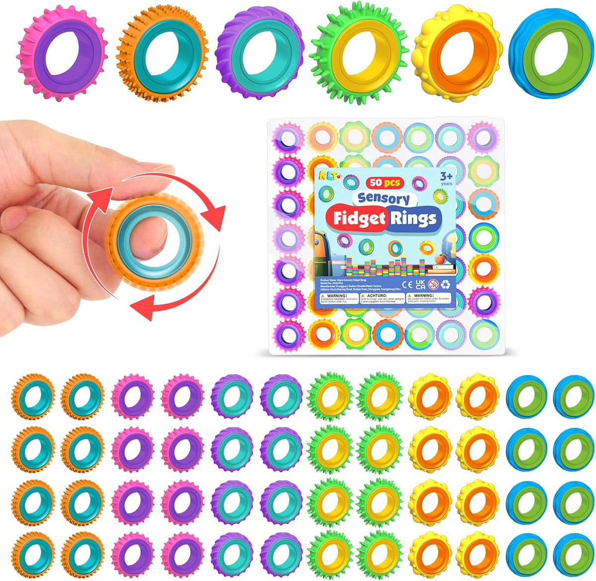 Fidget Toys Sensory Rings for Kids: 12 Pack Finger Spinner Rings - 50pcs