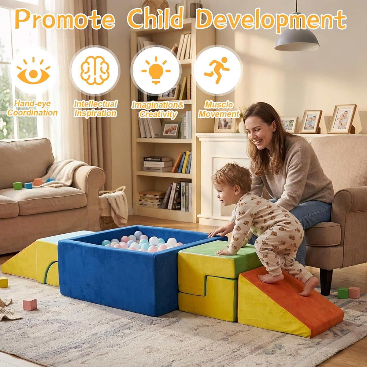 STAOLENE 6 piece soft foam climbing blocks for toddlers with ball pit, stairs and ramps - view 7