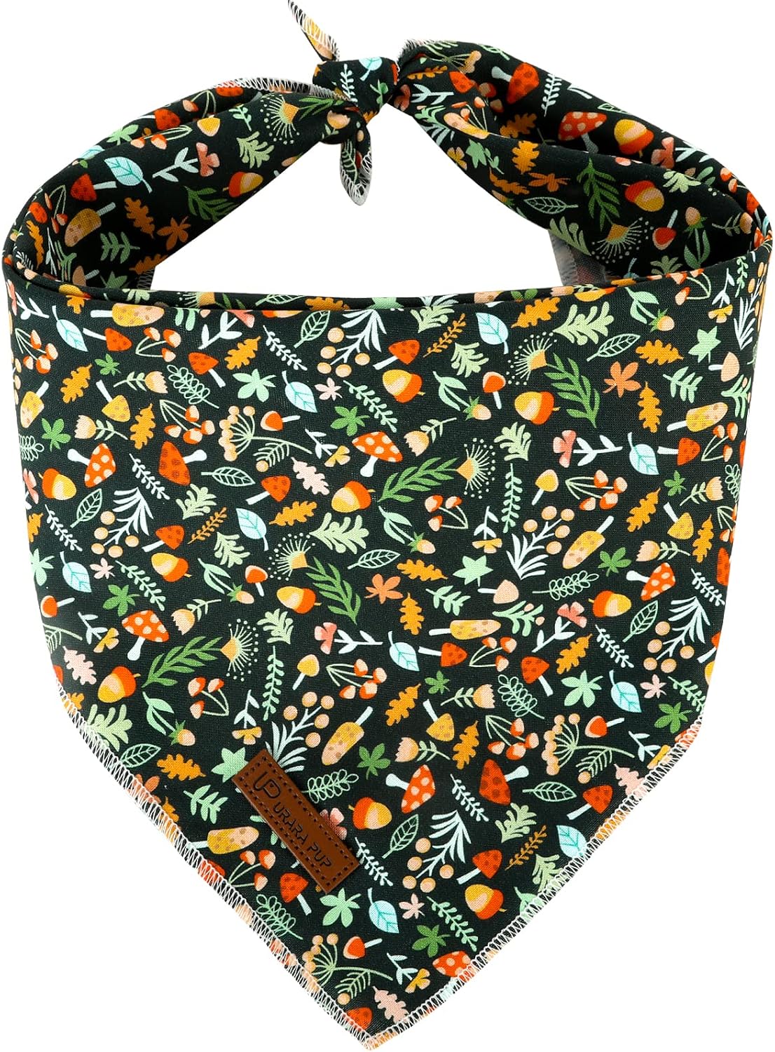 Summer Dog Bandana, UP URARA PUP Strawberry Triangle Bid Scarf for Medium Large Dogs, Cotton - Leaves / S