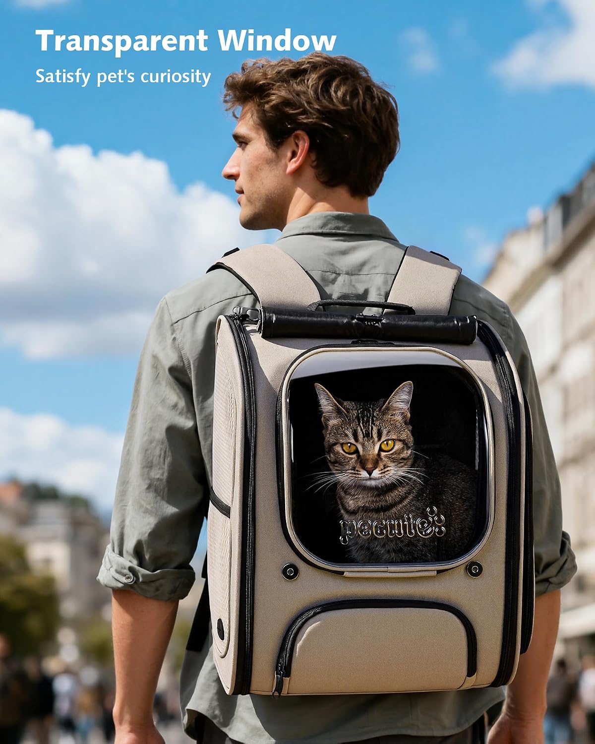 Pecute Cat Backpack Carrier, Large Space Cat Bubble Backpack - Khaki(Expandable) / 12.6"L x 10.2"W x 16.5"H - image 2