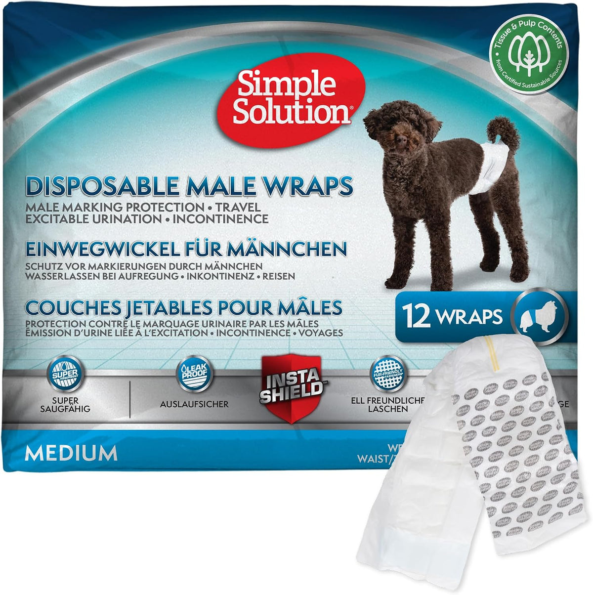 Simple Solution Male Dog Diapers, Disposable Belly Bands, M - Medium / 12 - image 2