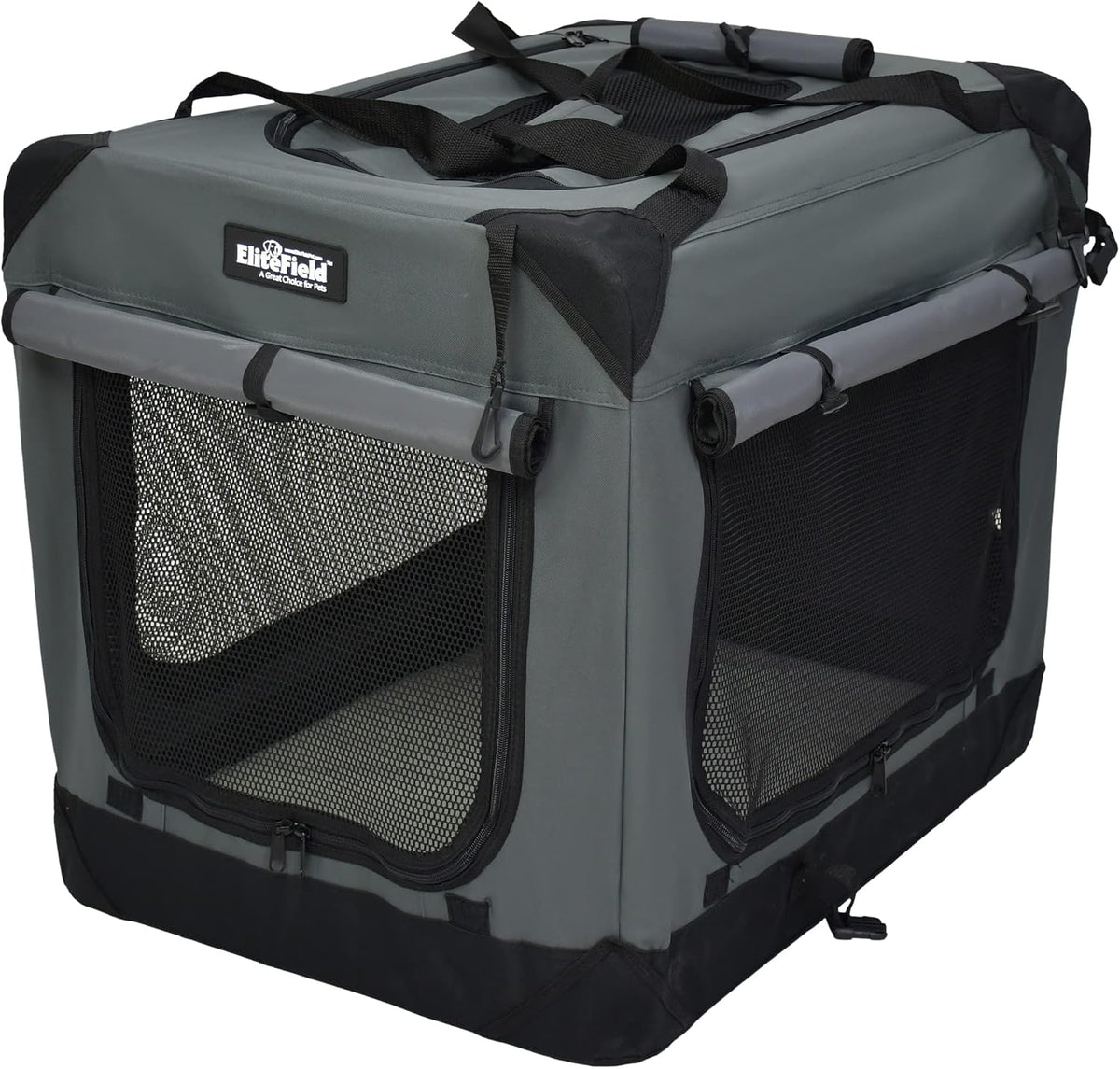 EliteField 4-Door Folding Soft Dog Crate with Curtains – Essentials for Dogs - Gray / 20.0"L x 14.0"W x 14.0"H - image 2